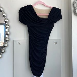 Bailey 44 black jersey stretch cotton top with nude netting on neck
